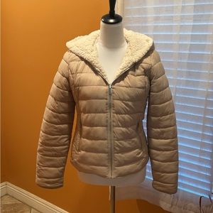 Women’s Cream Sherpa Fleece Lined Jacket Coat Size Small